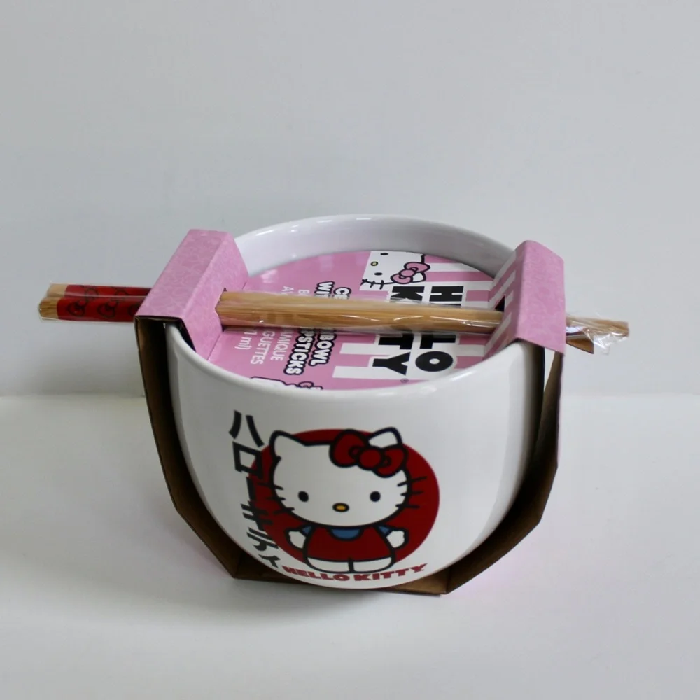 Sanrio Hello Kitty White Ceramic Ramen Noodle Bowl with Chopsticks
